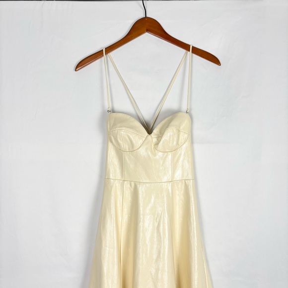 Staud Abstract Midi Swing Dress Faux Leather Cream Yellow Size 2 - Picture 2 of 8